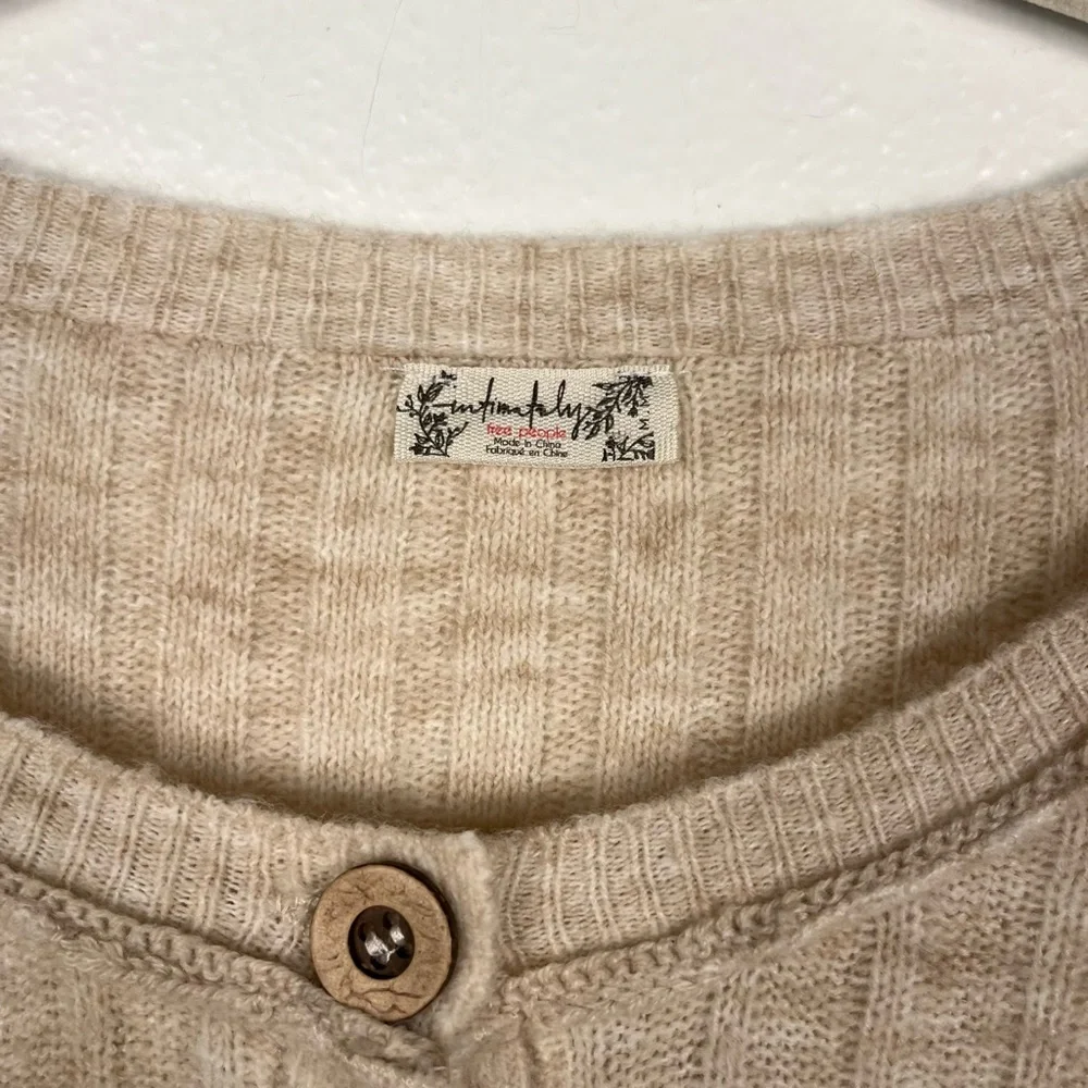 Free People Medium Around The Clock Oversized Henley Tunic Sweater Beige